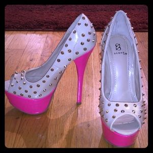 Size 6 Hot Pink Nude Platform Open Toe Heels